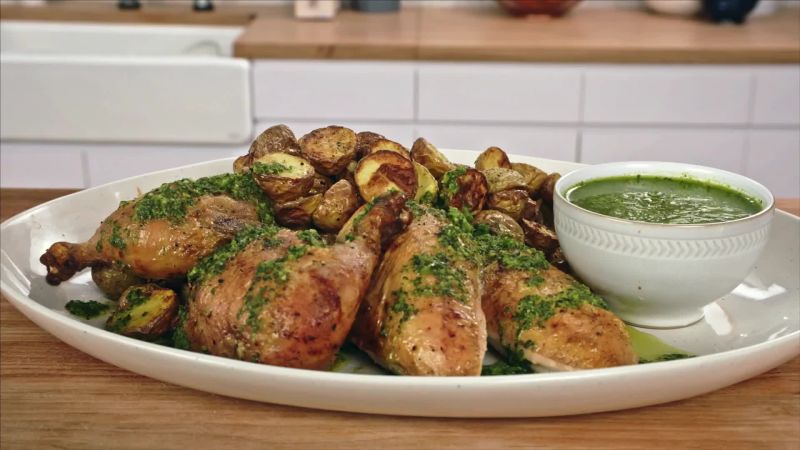 Watch Roasted Chicken With Crispy Potatoes And Salsa Verde Bon Appétit Video Cne 