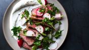 Strip Steak with Lemony Yogurt and Fresh Radishes