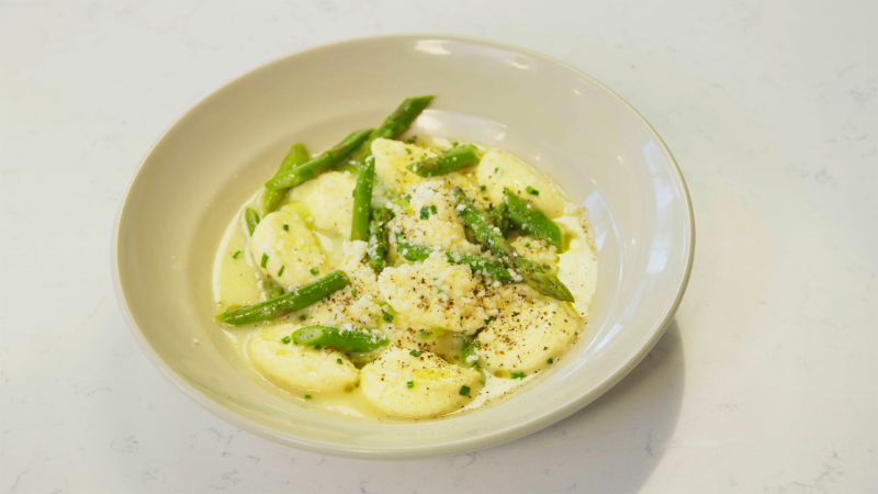Ricotta Dumplings with Asparagus and Green Garlic