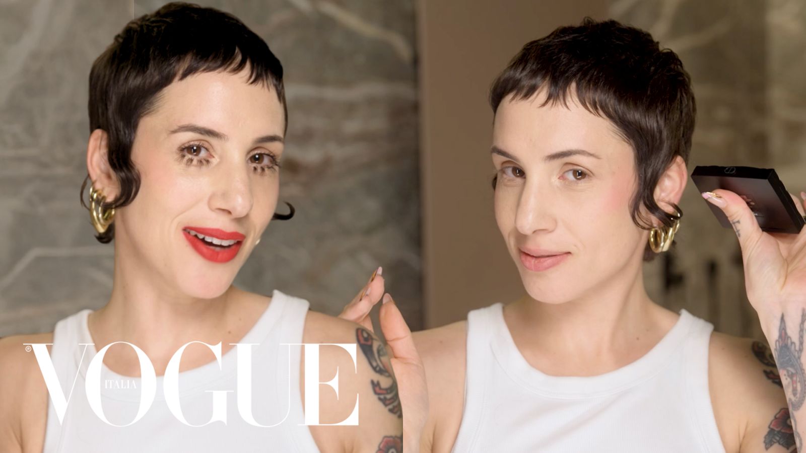 California dei Coma_Cose ricrea il suo beauty look di Sanremo 2025