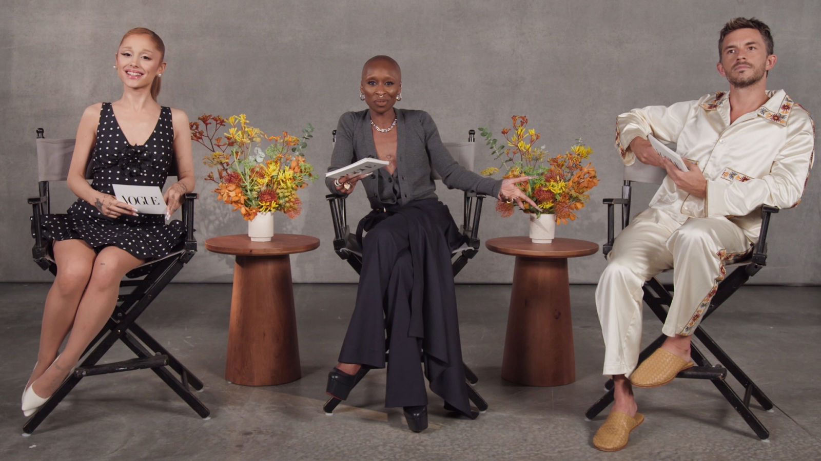 Ariana Grande, Cynthia Erivo, and Jonathan Bailey Talk the Housewives, Eternal Sunshine, and Wicked: For Good (Obviously) in the Latest Off the Cuff