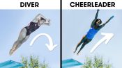 Cheerleaders Try To Keep Up With Synchronized Divers