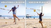 Soccer Players Try To Keep Up With Beach Volleyball Pros