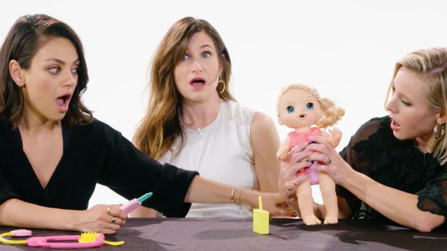 Mila Kunis, Kathryn Hahn & Kristen Bell  Review Kids Toys
