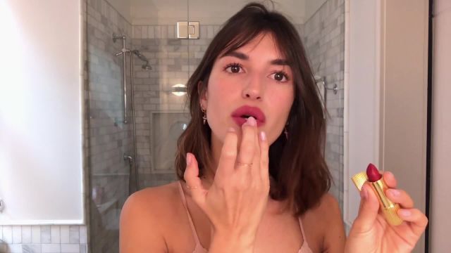 Jeanne Damas Does French-Girl Red Lipstick&-And a 5-Second Easy Bang Trim