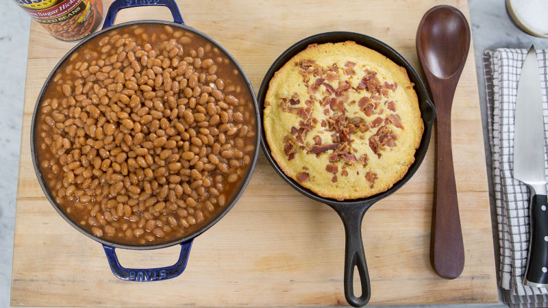 Bacon Crusted Cornbread + Baked Beans