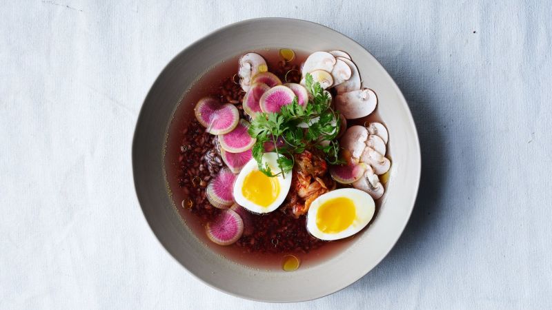 Black Barley Soup with Mushroom Broth 