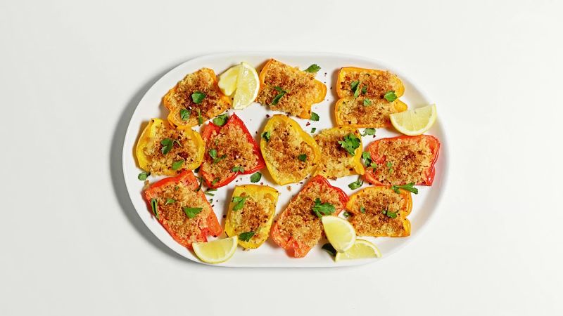 Roasted Red Peppers with Parm Breadcrumbs