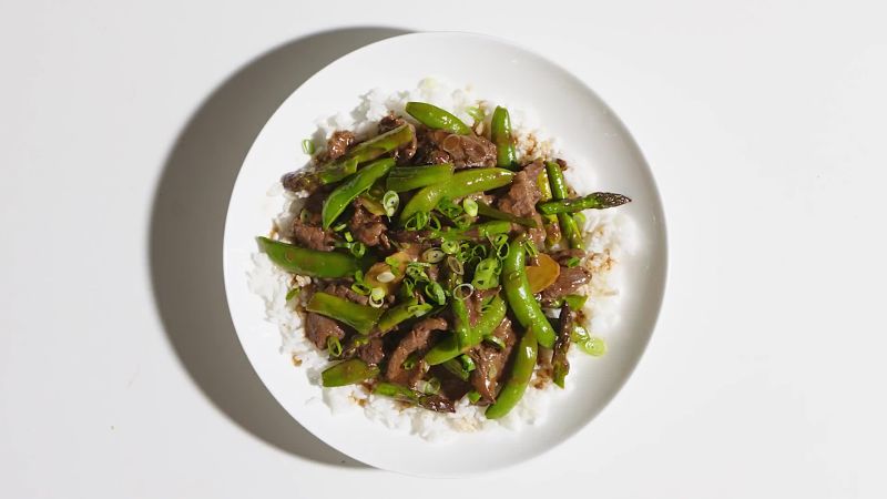 Beef, Snap Pea, and Asparagus Stir-Fry