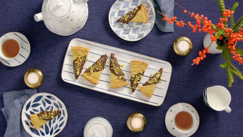 Chocolate-Dipped Pistachio Shortbread