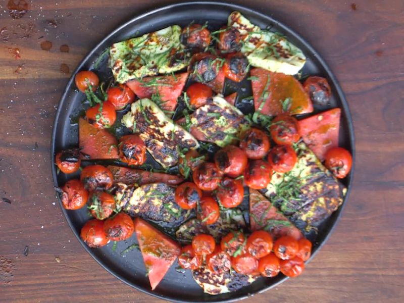 Grilled Halloumi with Watermelon and BasilMint Oil Recipe Bon Appétit