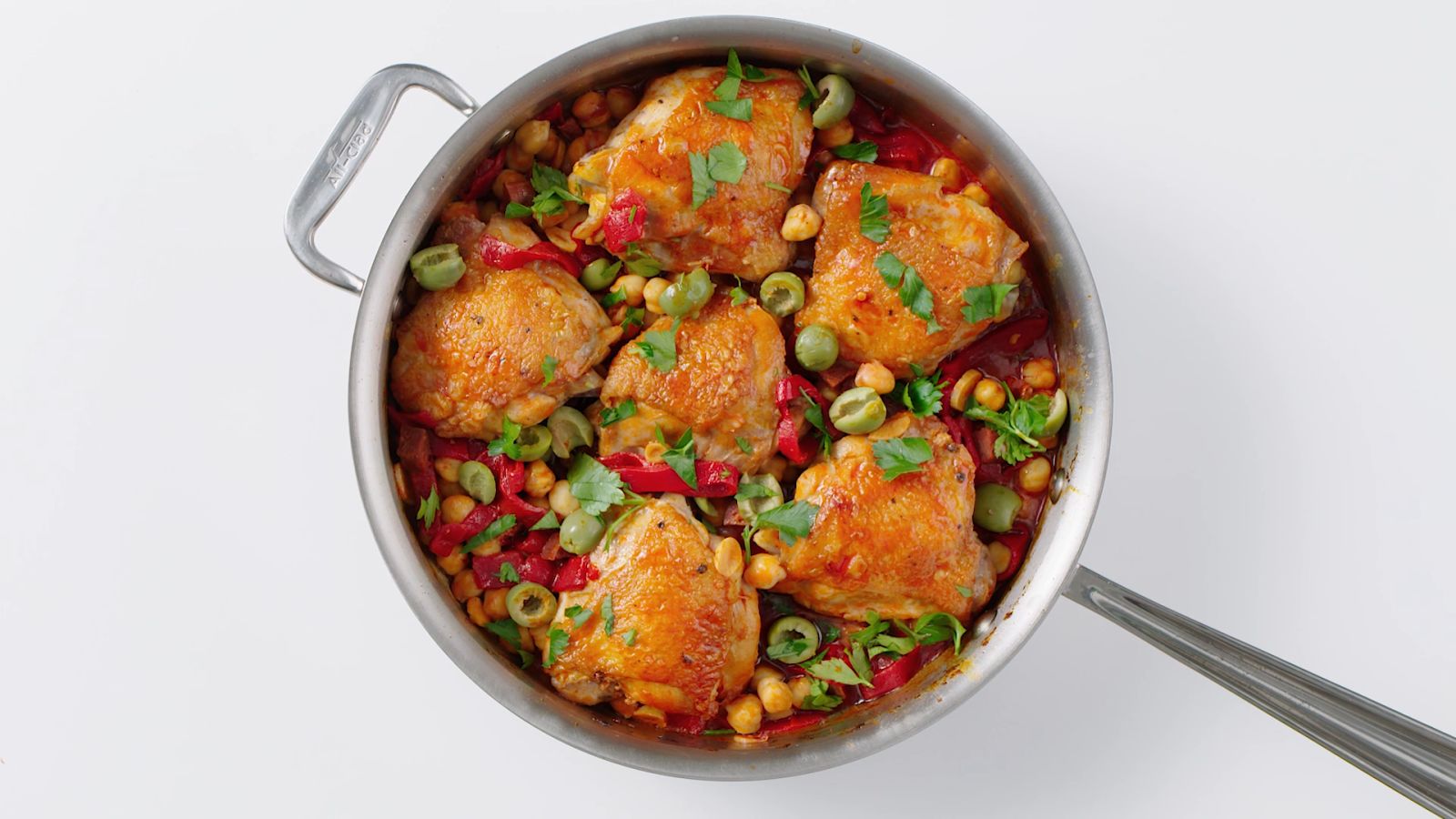 Chorizo & Chickpea Braised Chicken Thighs