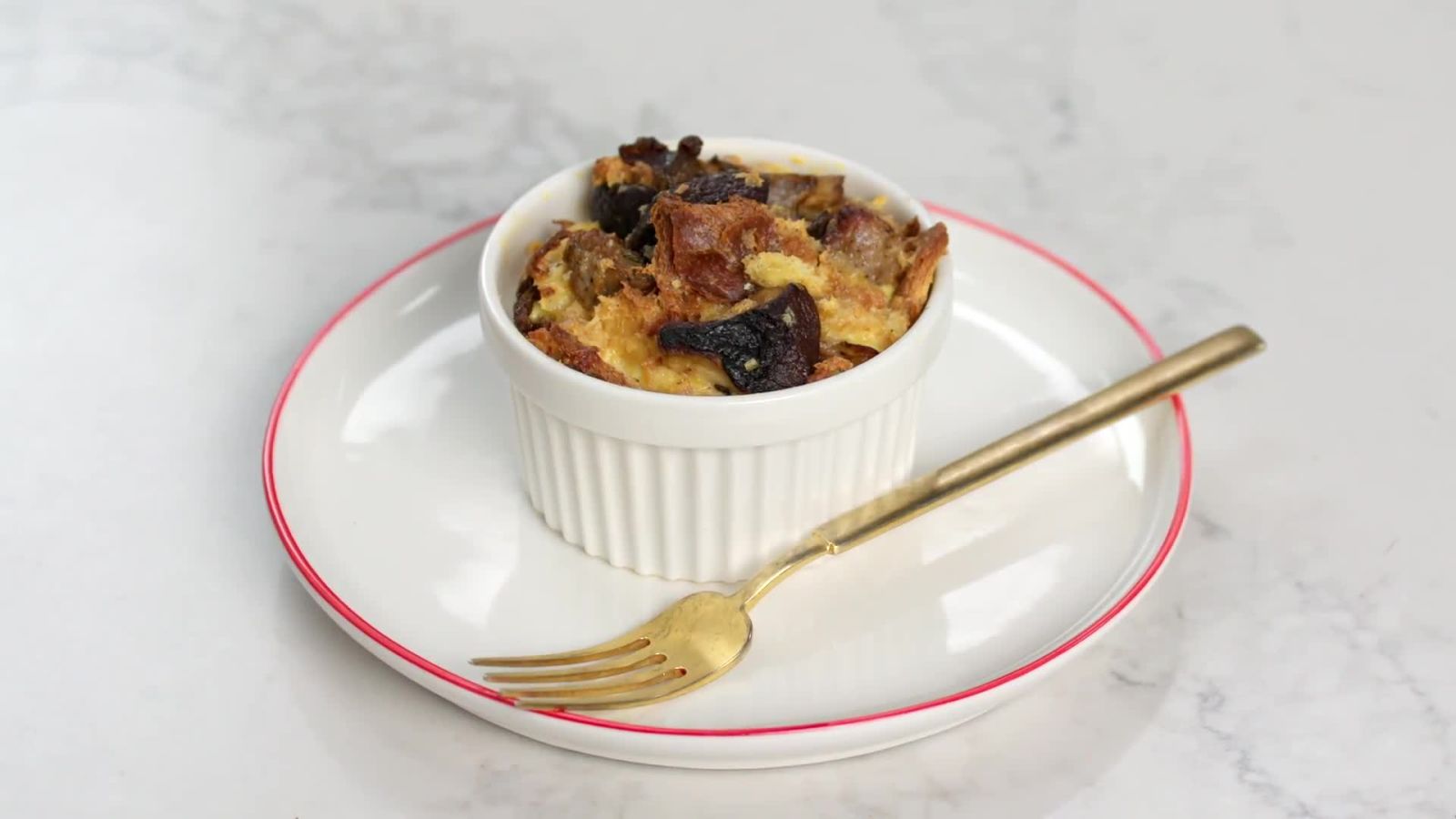 Mini Mushroom, Sausage and Gruyere Strata