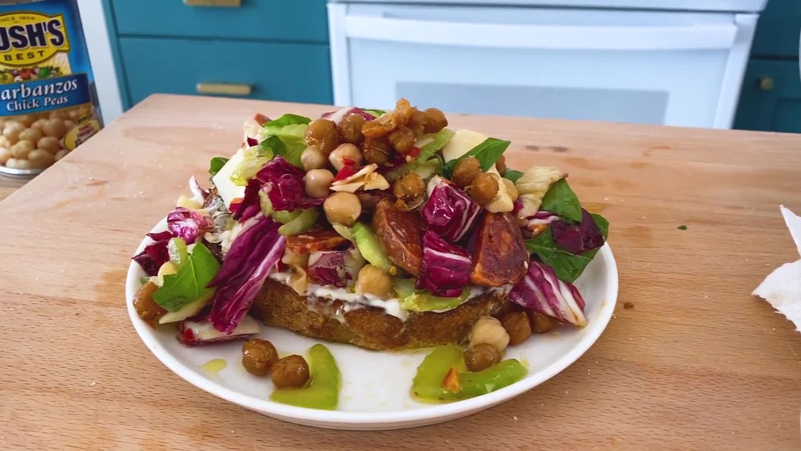 Chickpeas on Toast with Aioli and Crunchy Veg