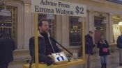 Emma Watson Gives Strangers Advice for $2 at Grand Central