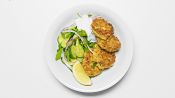 Falafel Fritters Bowl with Cucumbers and Yogurt Sauce