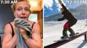 A Snowboarder's Entire Routine, from Waking Up to Hitting The Slopes