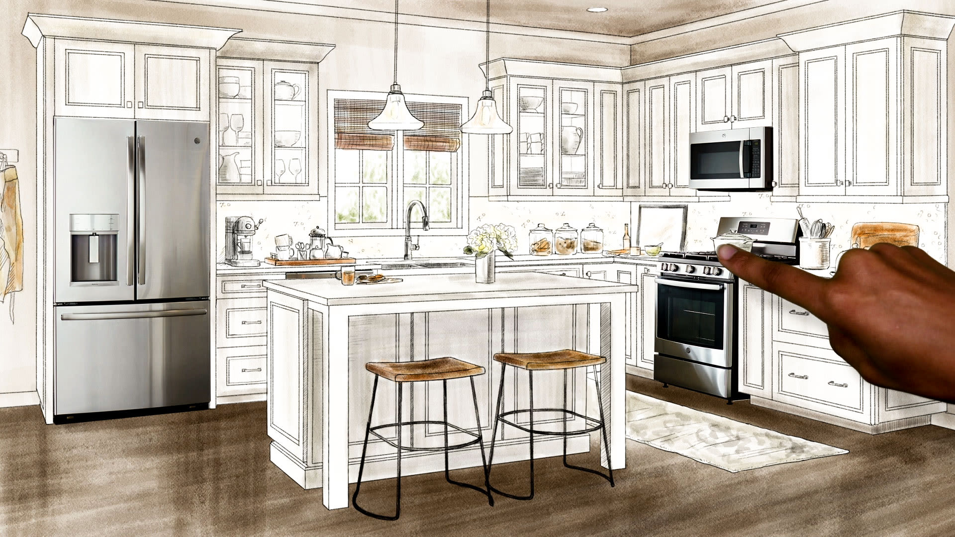 Beautiful Custom Kitchen Design Drawing and Gradated Photo Combination  Stock Illustration  Illustration of estate transition 273423184
