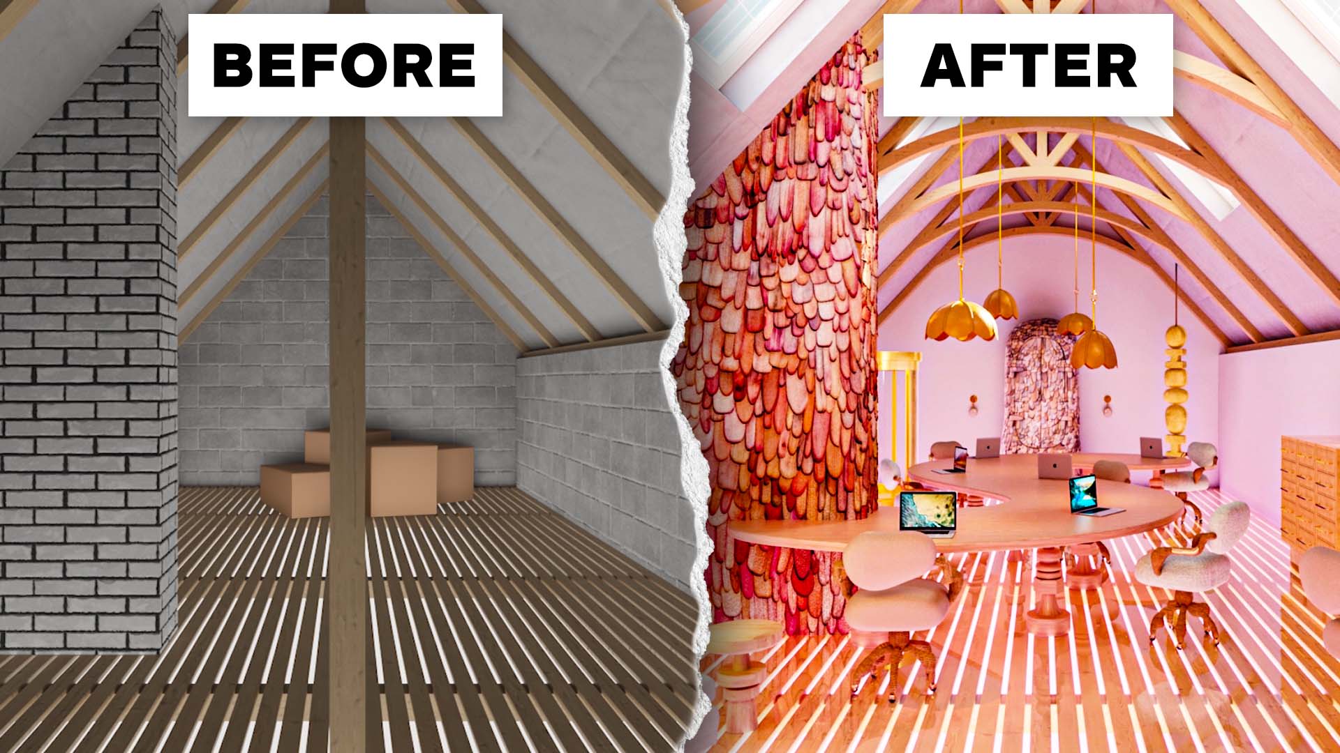 Watch 3 Interior Designers Convert The Same Attic Space into a Home Office | Space Savers