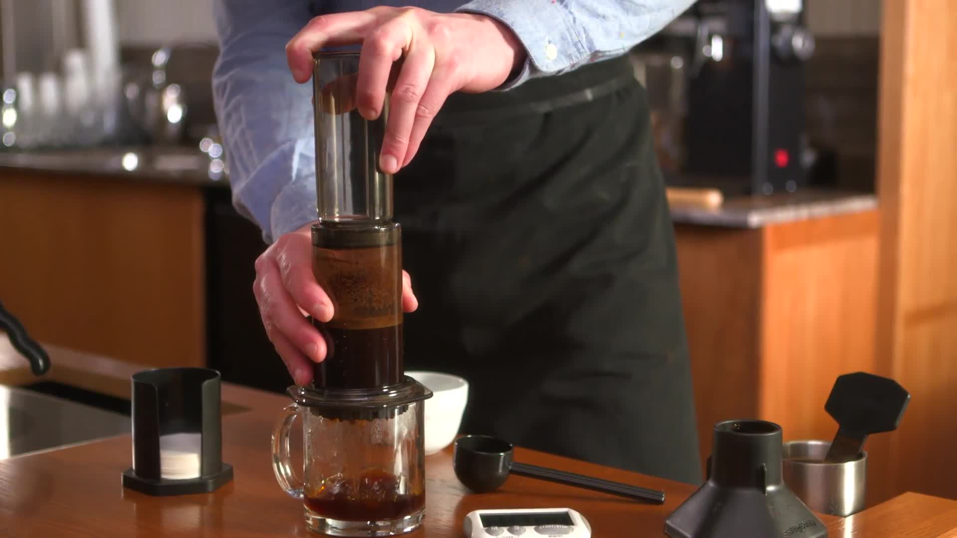 Watch How to Brew Coffee Using an Aeropress Stumptown + Bon Appétit