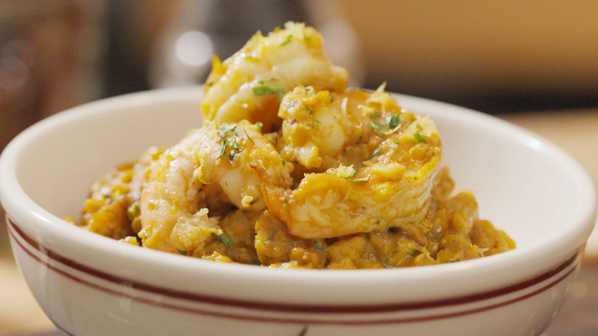 Watch Savory Portuguese Shrimp ‘n’ Grits with Chef Mendes and