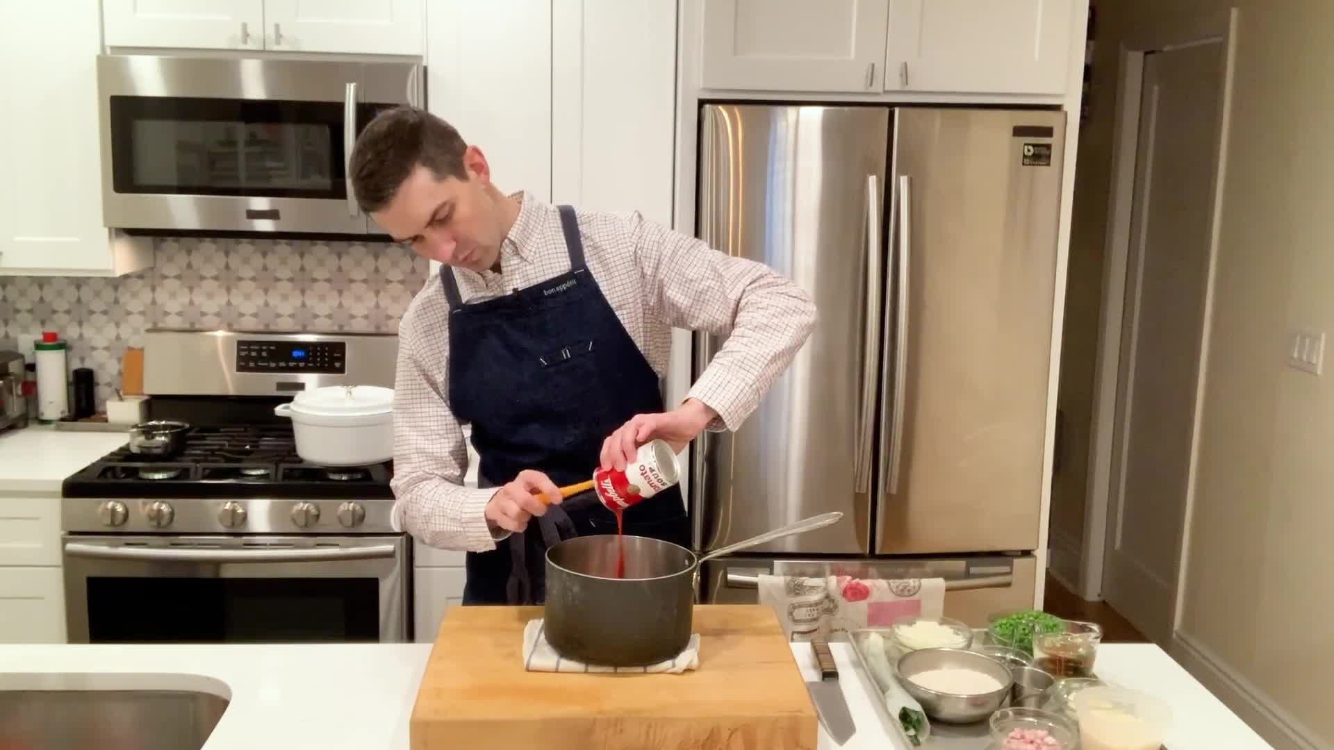 Watch Chris Makes Tomato Risotto with Peas and Parm Bon Appétit