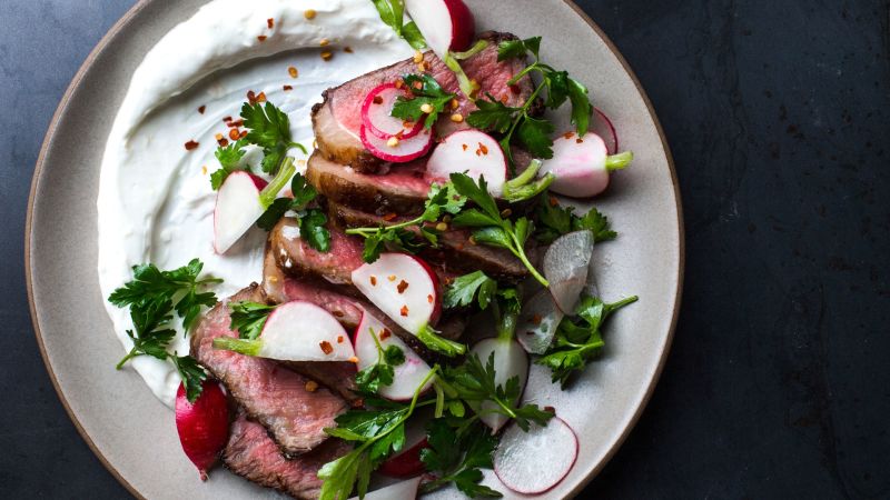 Strip Steak With Lemony Yogurt And Radishes Recipe Bon Appetit