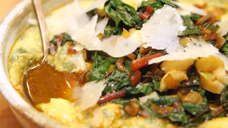 Braised Spring Veg With Miso Polenta Recipe Bon Appetit