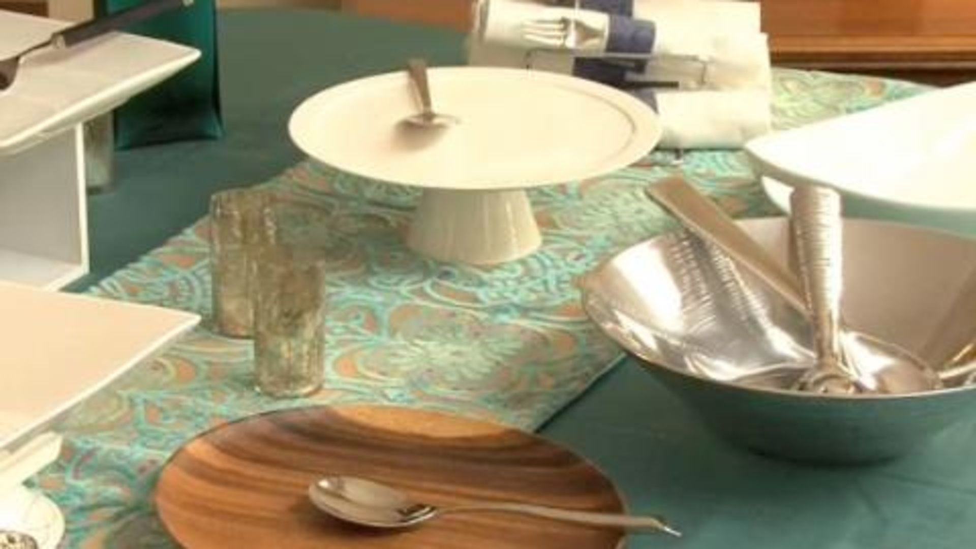Place Setting Restaurant Silverware Table Wood Material Stock