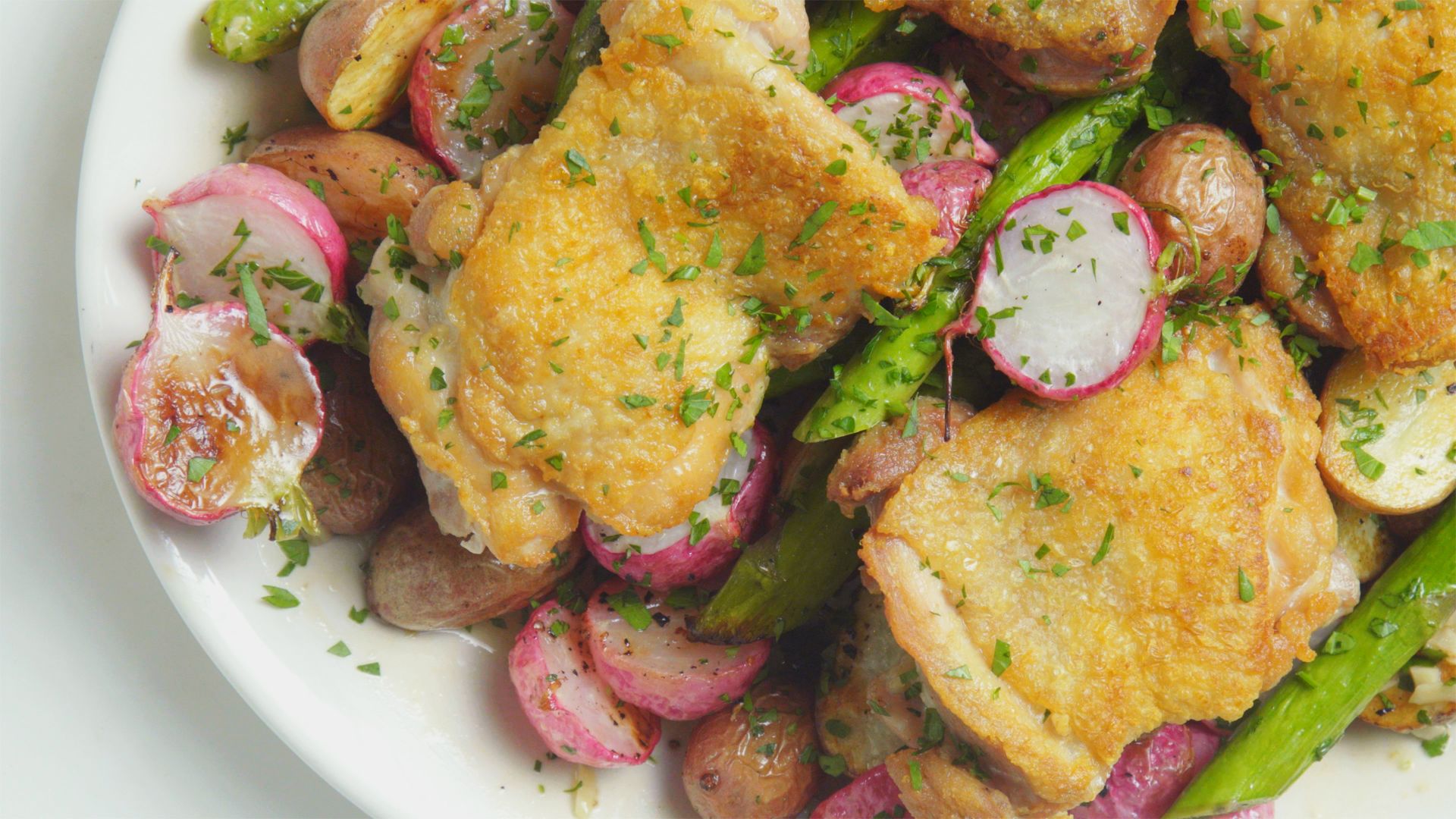 Watch Crispy Chicken Thighs With Spring Vegetables Epicurious