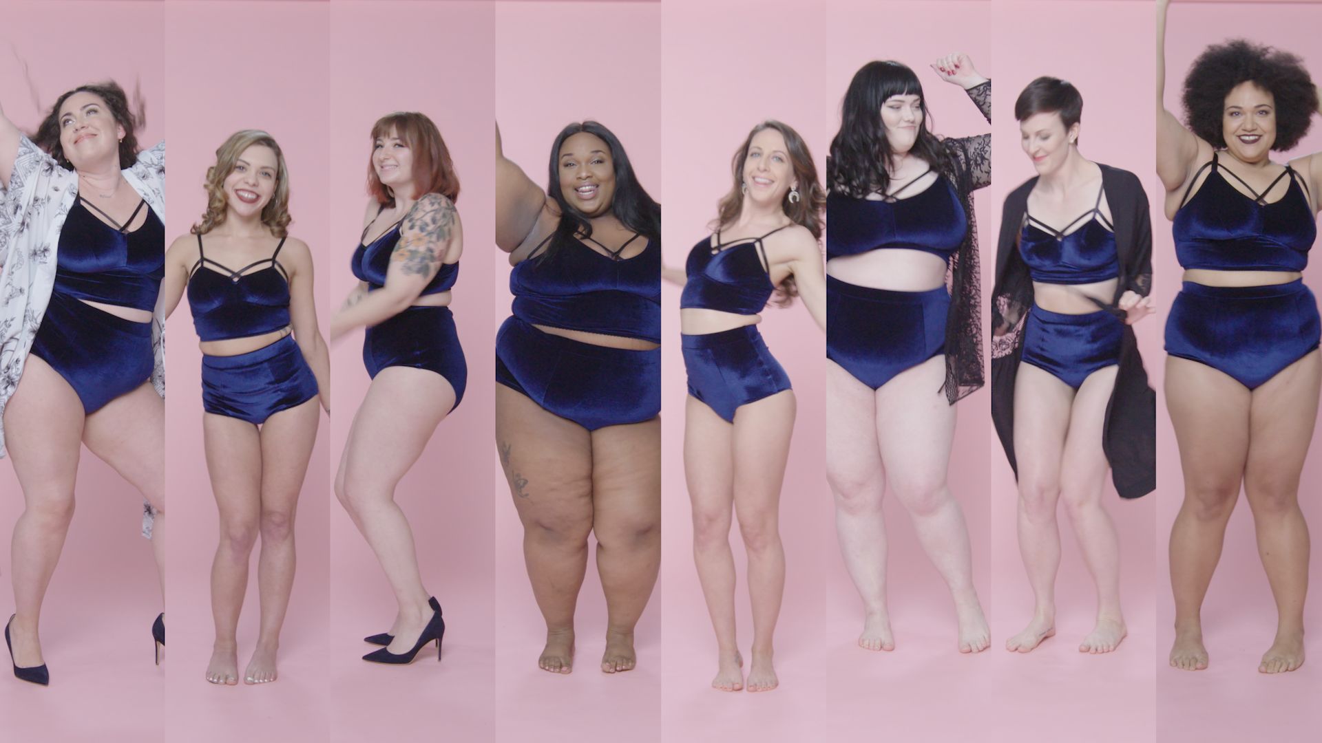 Women sizes 0 through 26 model the same lingerie