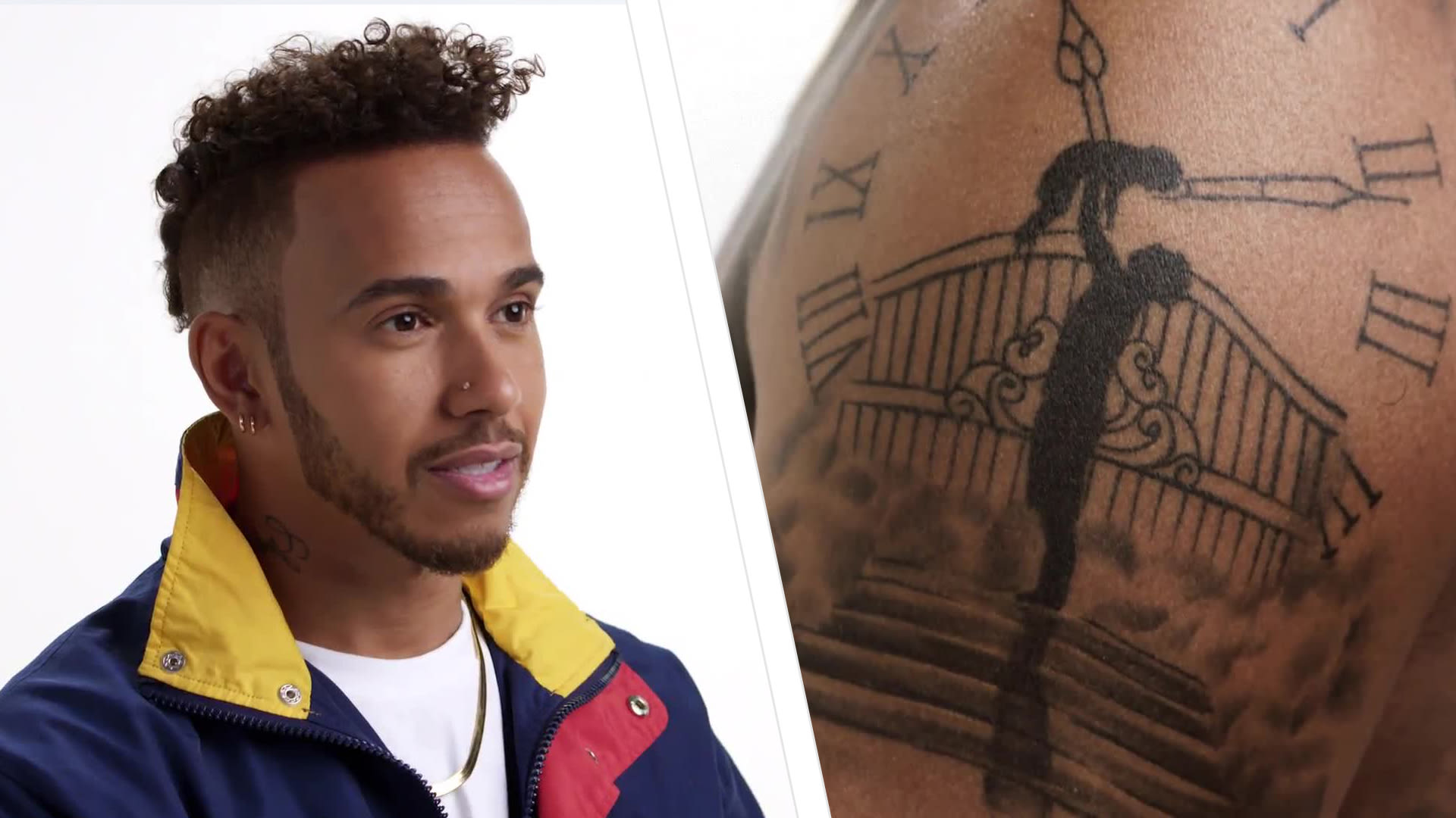 Watch Formula One Superstar Lewis Hamilton Has Tattoos for Days | Tattoo  Tour | GQ