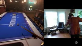 Sam plays virtual pool (and virtual darts) in a virtual bar (PoolNation VR)