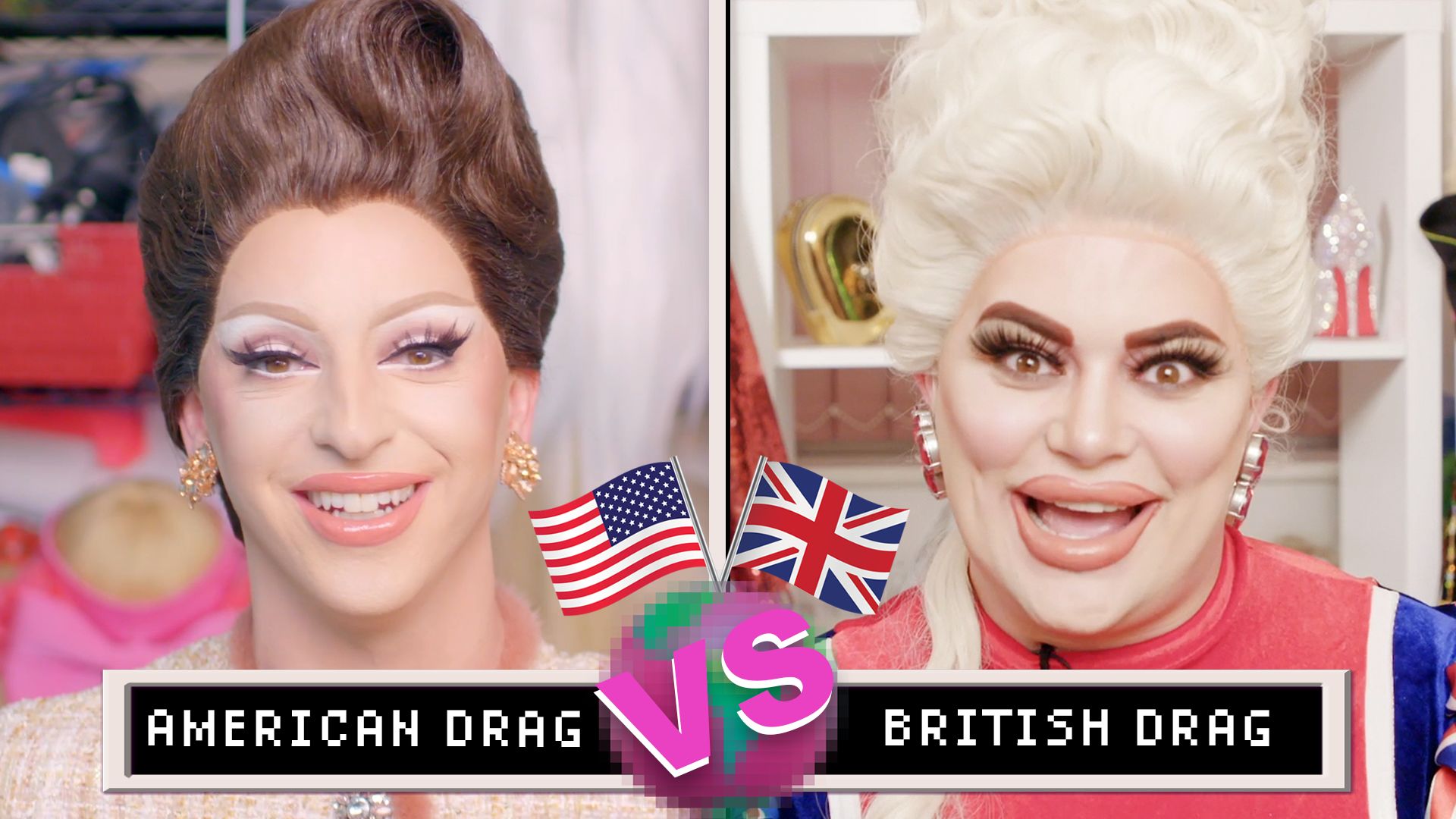 1920px x 1080px - Watch Drag Queens Miz Cracker & Baga Chipz Compare American & British Drag  | The World's Our Stage | Them
