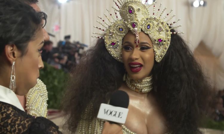 Cardi B On Her Kicking Baby And Pearl Covered Dress Vogue