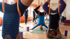 Laura Prangley Reacts to Aerial Yoga