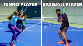 Baseball Players Try To Keep Up With Tennis Players
