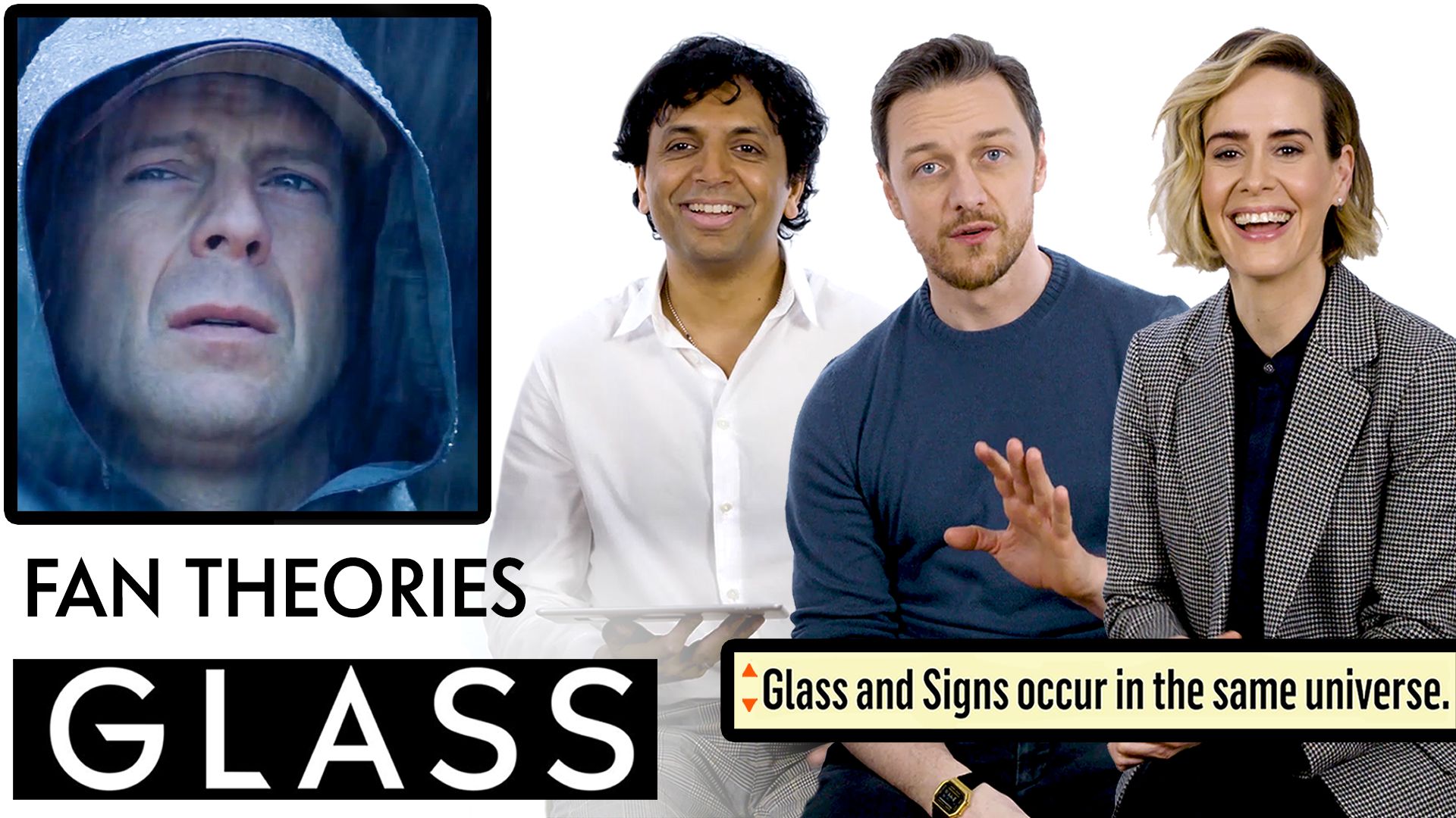 Watch Glass Fan Theories With James McAvoy, M. Night Shyamalan & Sarah