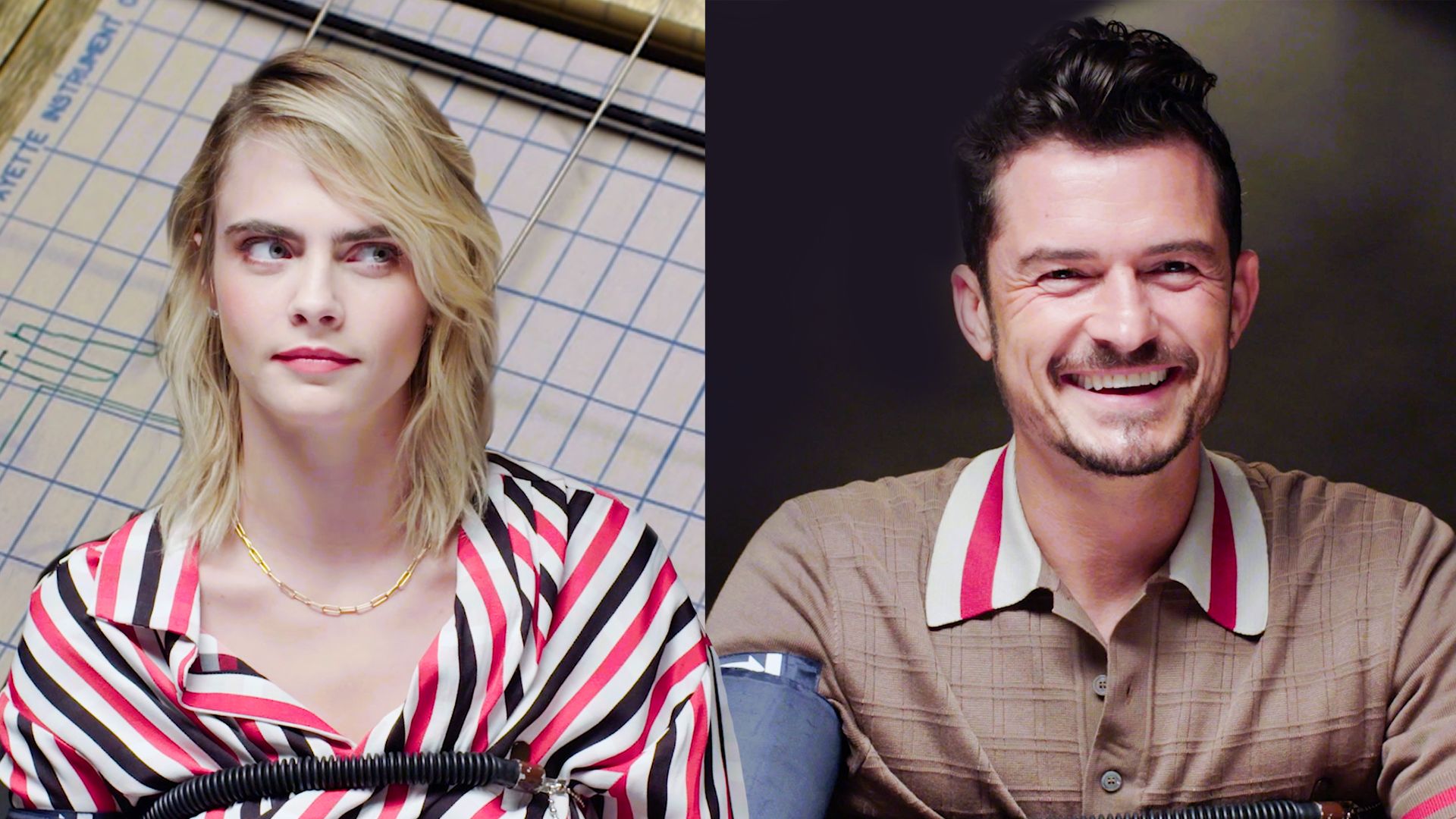 Watch Cara Delevingne and Orlando Bloom Take a Lie Detector Test Lie