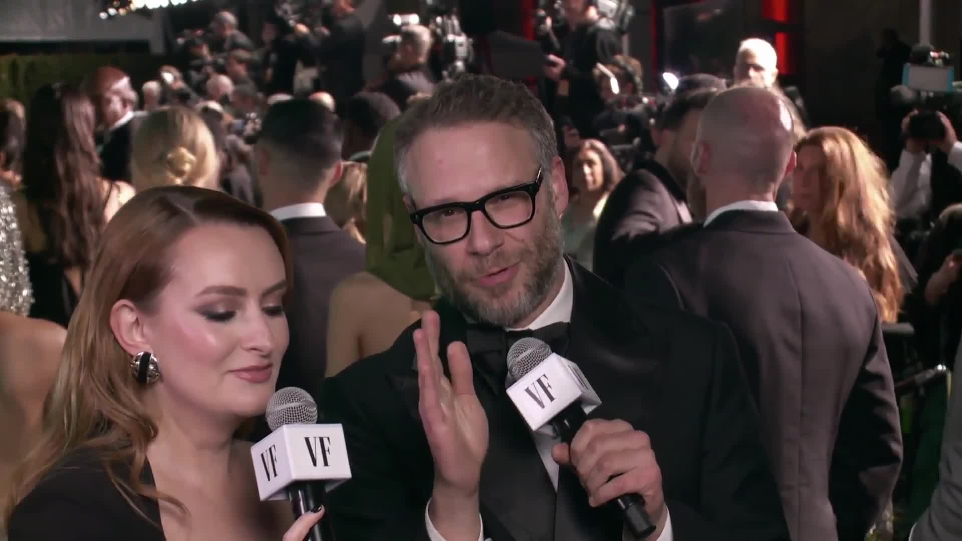 Watch Seth Rogen and Amelia Dimoldenberg at VF Oscar Party | Oscar