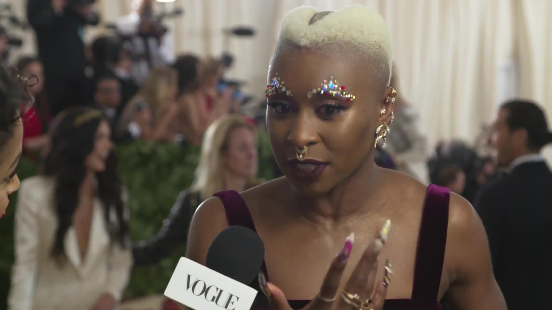 Watch Cynthia Erivo on Her Bejeweled Eyebrows Met Gala Vogue